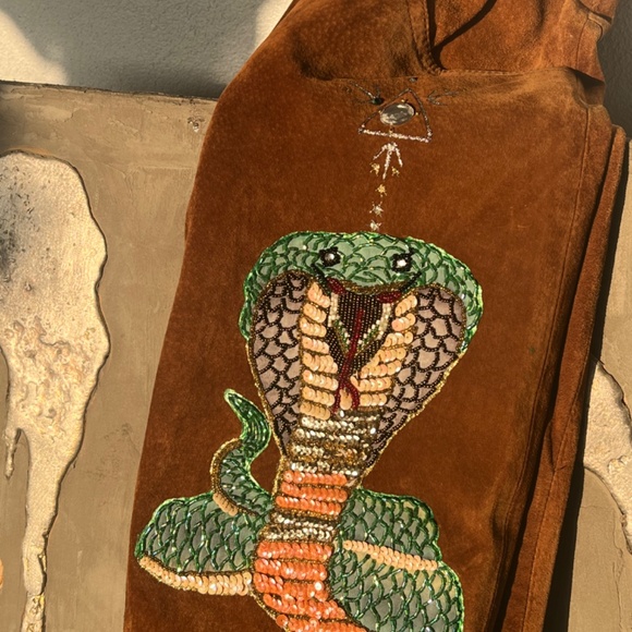 Handmade Vintage High Waist Suede Pants - Sequin work - Picture 2 of 12